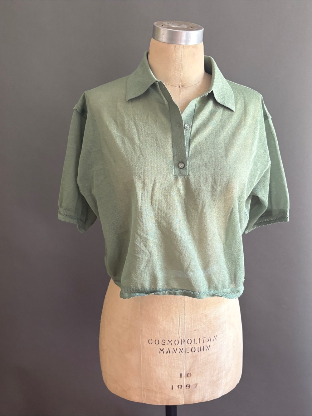 Maeve Washed Sage Green sheer Polo Top